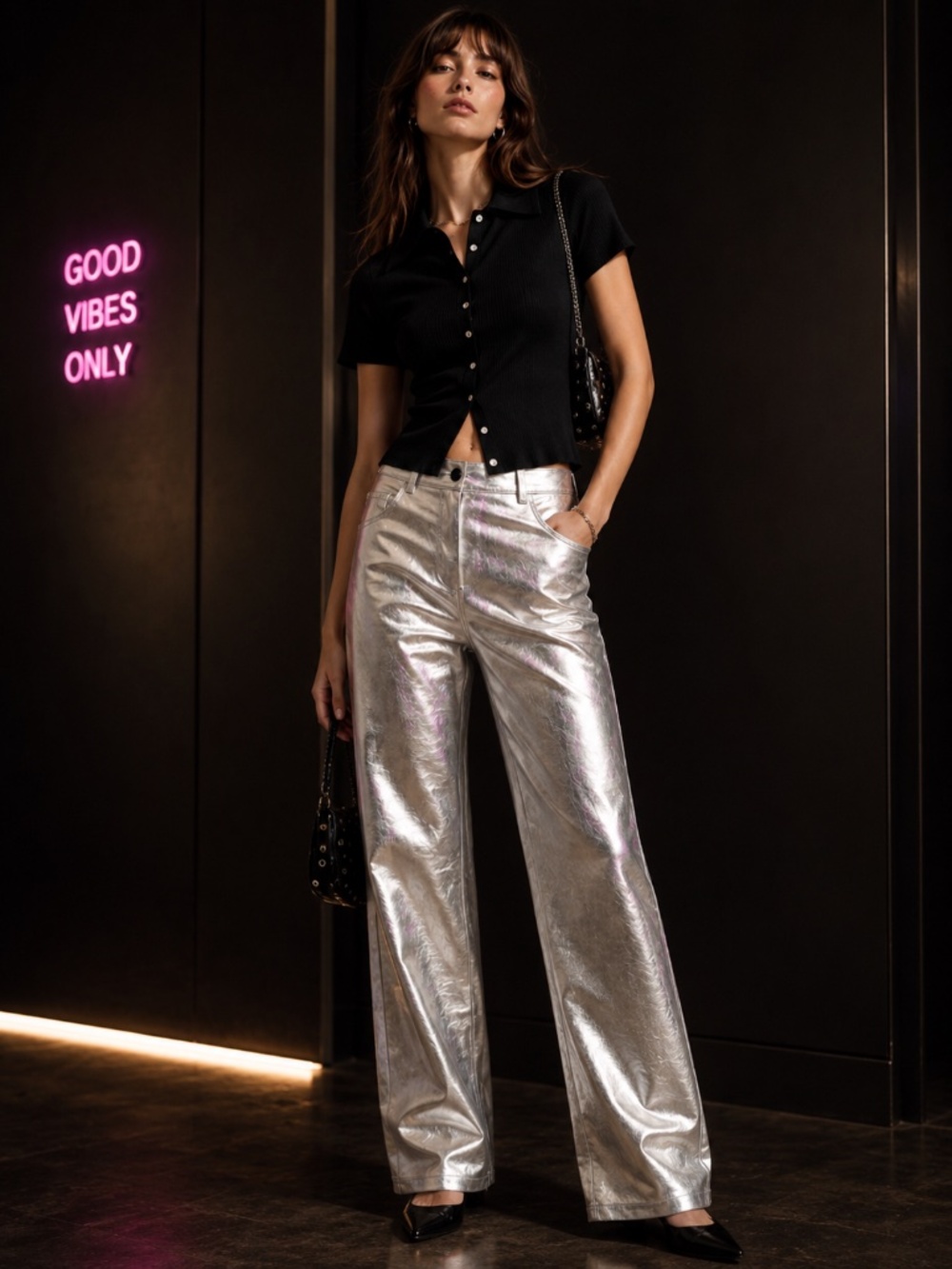 PIER ANTONIO GASPARI  Shiny Silver Foil Coated Denim Style Trousers Pants New Si
